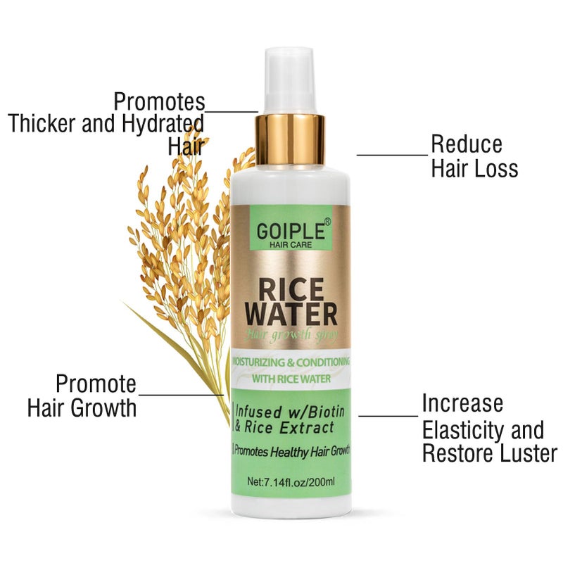 GOIPLE Rice Water For Hair Growth, 7.14 Fl Oz Leave in Care Products for Women & Men, Spray, Mist Dry, Frizzy, Weak, Damaged Hair" - Image 4