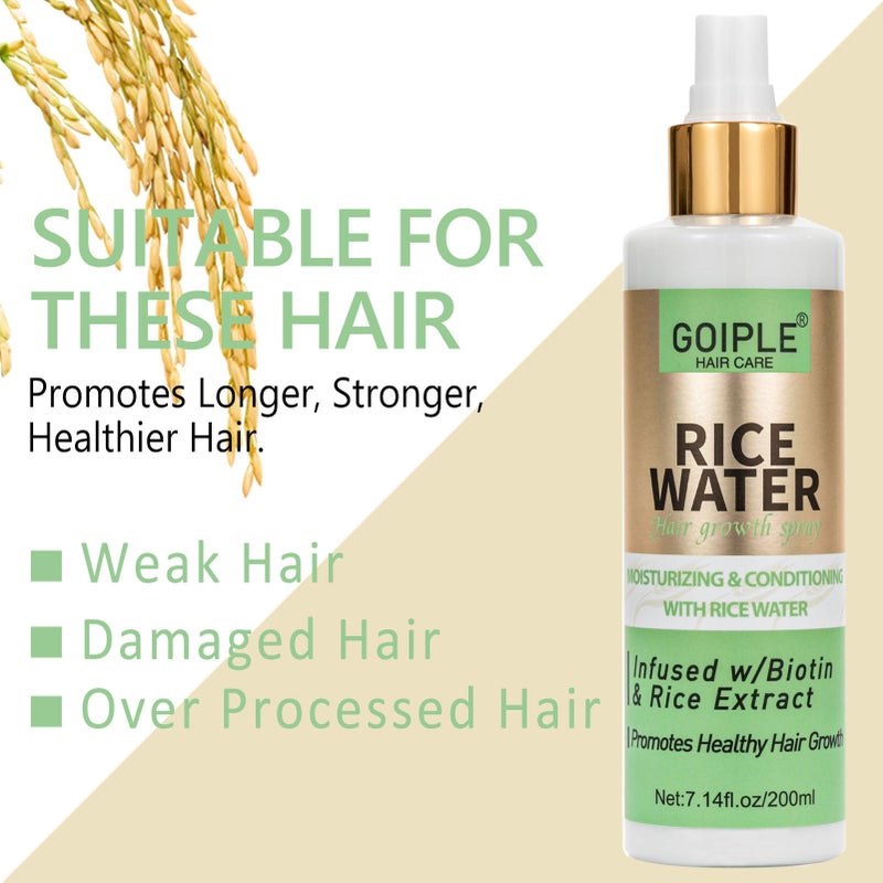 GOIPLE Rice Water For Hair Growth, 7.14 Fl Oz Leave in Care Products for Women & Men, Spray, Mist Dry, Frizzy, Weak, Damaged Hair" - Image 5