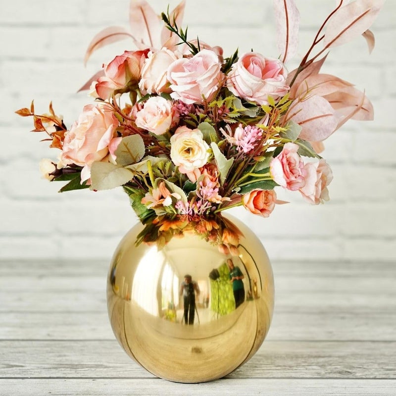 BEHOMA Metal Ball Round Flower Vase for Home DecorTable Decorative Item for Bedroom Living Room Office Wedding Best Gift for Birthday Anniversary Festival Valentines Day Gold Small - Image 4