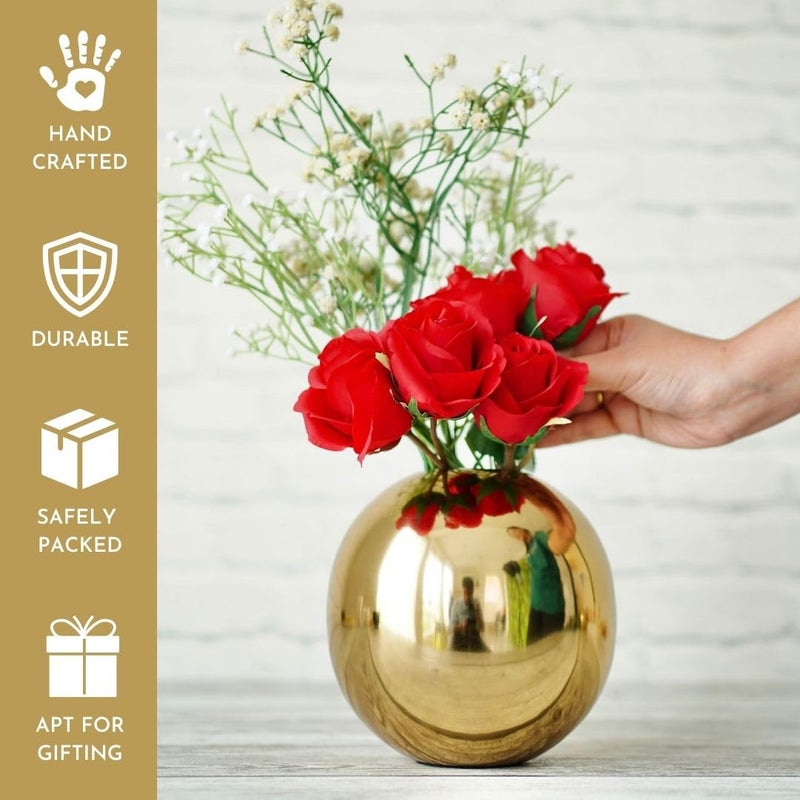 BEHOMA Metal Ball Round Flower Vase for Home DecorTable Decorative Item for Bedroom Living Room Office Wedding Best Gift for Birthday Anniversary Festival Valentines Day Gold Small - Image 3