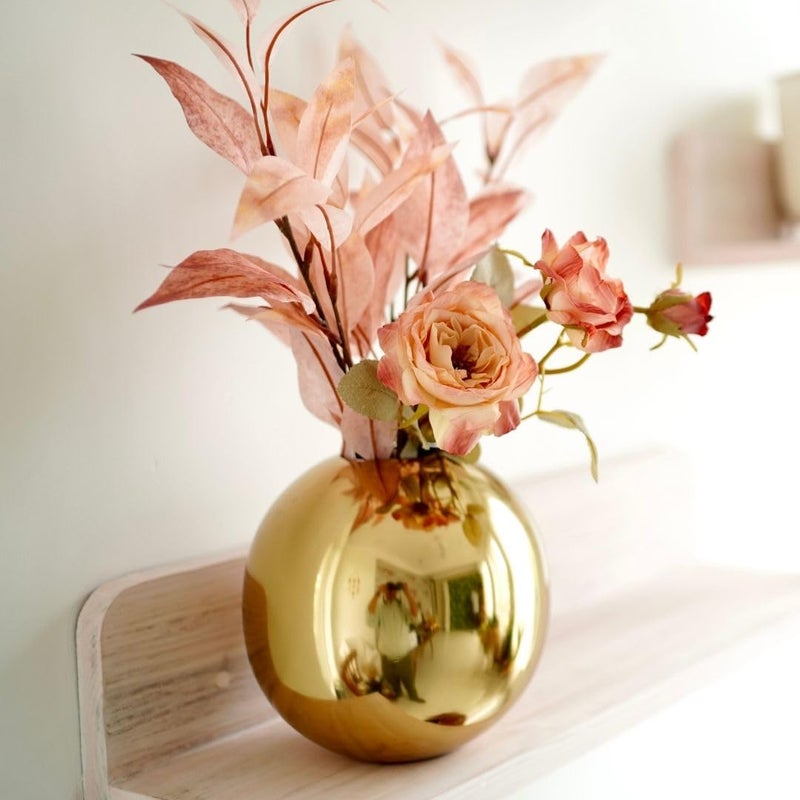 BEHOMA Metal Ball Round Flower Vase for Home DecorTable Decorative Item for Bedroom Living Room Office Wedding Best Gift for Birthday Anniversary Festival Valentines Day Gold Small - Image 2
