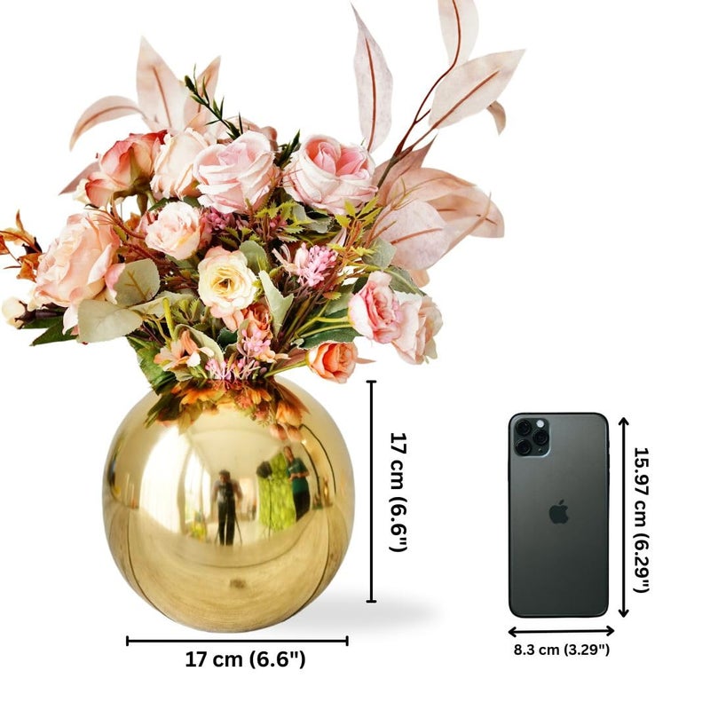 BEHOMA Metal Ball Round Flower Vase for Home DecorTable Decorative Item for Bedroom Living Room Office Wedding Best Gift for Birthday Anniversary Festival Valentines Day Gold Small - Image 5