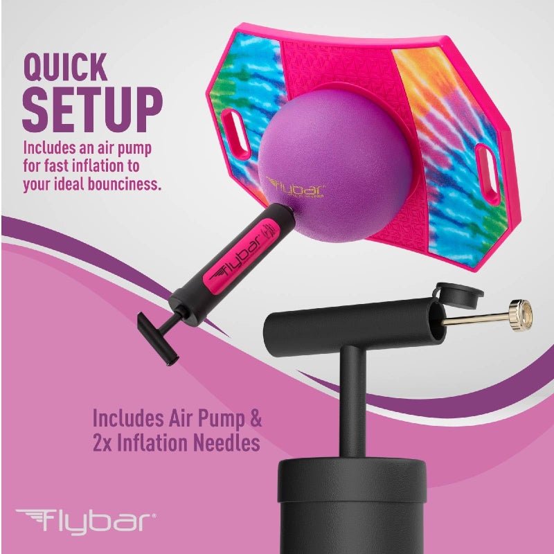 Flybar Pogo Trick Ball for Kids, Trick Bounce Board for Boys and Girls Ages 6+, Up to 160 lbs, Includes Pump, Easy to Carry Handle, Durable Plastic Deck Indoor, Outdoor Toy Pogo Jumper (Tie Dye) - Image 4