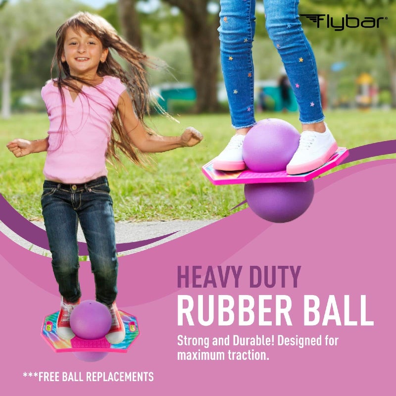 Flybar Pogo Trick Ball for Kids, Trick Bounce Board for Boys and Girls Ages 6+, Up to 160 lbs, Includes Pump, Easy to Carry Handle, Durable Plastic Deck Indoor, Outdoor Toy Pogo Jumper (Tie Dye) - Image 3