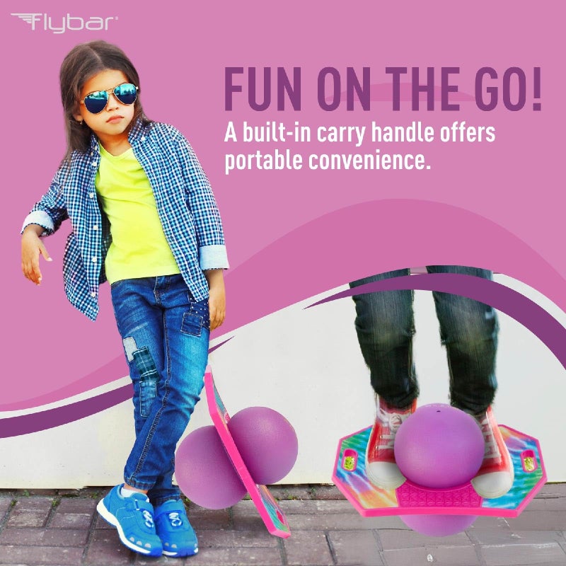 Flybar Pogo Trick Ball for Kids, Trick Bounce Board for Boys and Girls Ages 6+, Up to 160 lbs, Includes Pump, Easy to Carry Handle, Durable Plastic Deck Indoor, Outdoor Toy Pogo Jumper (Tie Dye) - Image 2