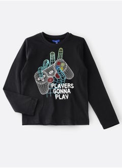 Knit f/slv t-shirt with print at front