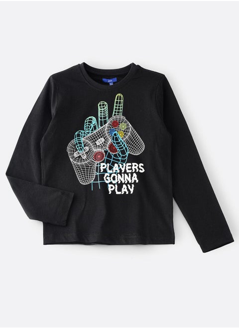 Knit f/slv t-shirt with print at front