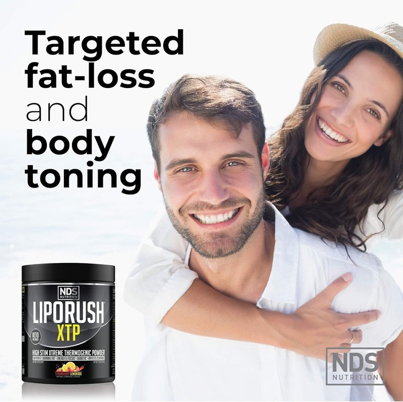 LIPORUSH NDS Nutrition XTP حارق الدهون الحراري مع L-Carnitine طاقة وتركيز وتحكم في الشهية مسحوق حارق الدهون الحراري الشديد لفقدان الوزن بنكهة الليمون بالفراولة 45 حصة - Image 4
