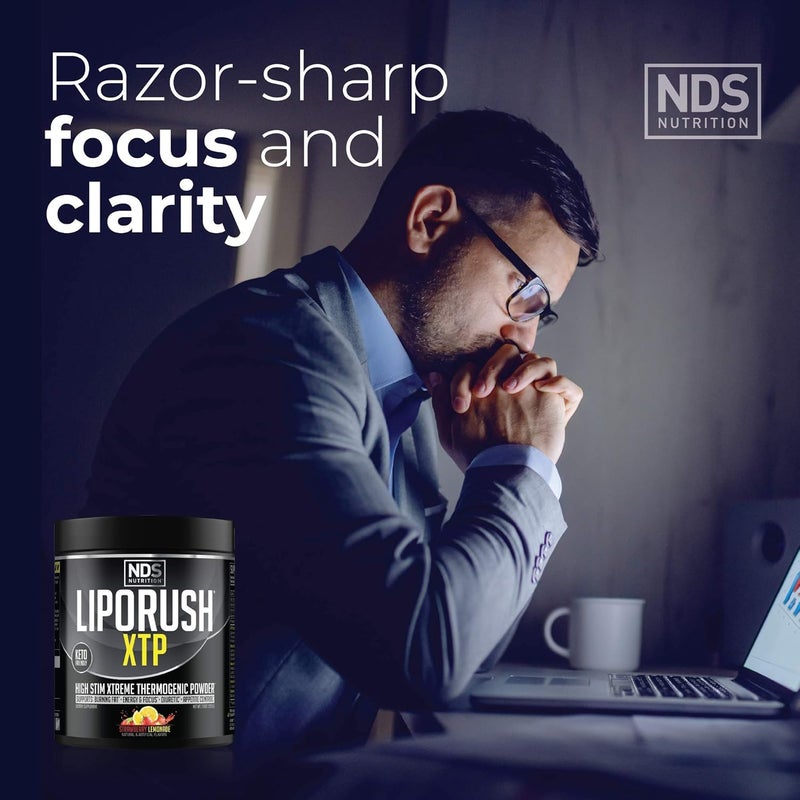 LIPORUSH NDS Nutrition XTP حارق الدهون الحراري مع L-Carnitine طاقة وتركيز وتحكم في الشهية مسحوق حارق الدهون الحراري الشديد لفقدان الوزن بنكهة الليمون بالفراولة 45 حصة - Image 5