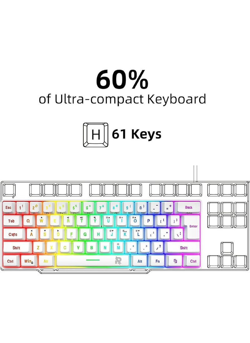 روك بو 60 ٪ سلكية الألعاب لوحة المفاتيح الماوس كومبو,RGB الألعاب الفئران إيرغونومية Ultralight 8000DPI مستشعر بصري,61 مفاتيح لوحة مفاتيح الألعاب RGB الخلفية الضوء,لوحة مفاتيح صغيرة مضادة للماء للكمبيوتر الشخصي لاعب الكمبيوتر  - Image 2