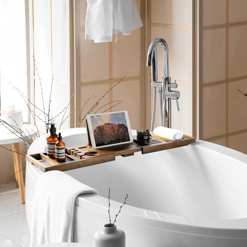 Realgulf Bamboo Bathtub Tray Caddy - Splash-Proof Adjustable (28.5-40") with Wine Holder, Tablet Stand & Non-Slip Grip | Spa-Grade Organizer for Bath Essentials & Reading- Walnut - Image 3