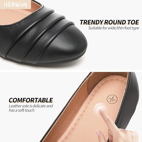 HEAWISH Women's Black Flats Shoes Round Toe Slip On Casual Ballet Flats PU Leather Dressy Work Shoes(Black,US8) - Image 4
