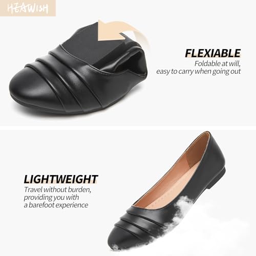 HEAWISH Women's Black Flats Shoes Round Toe Slip On Casual Ballet Flats PU Leather Dressy Work Shoes(Black,US8) - Image 3
