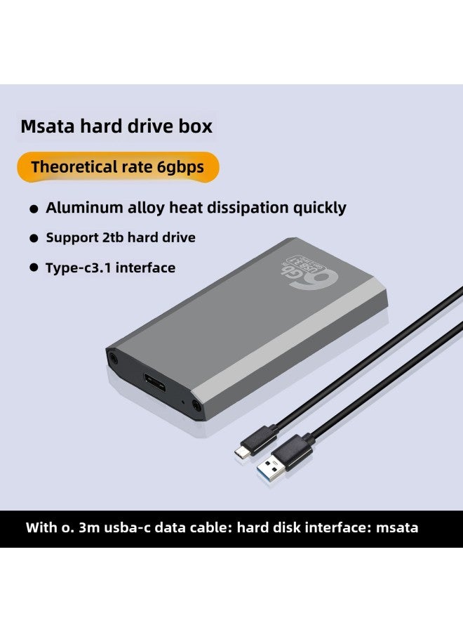 MSATA Solid State Hard Disk Box Type C Aluminum Alloy Mini USB3.1 External Hard Disk Box 6Gbps High Speed Transmission-Color:Gray - Image 1