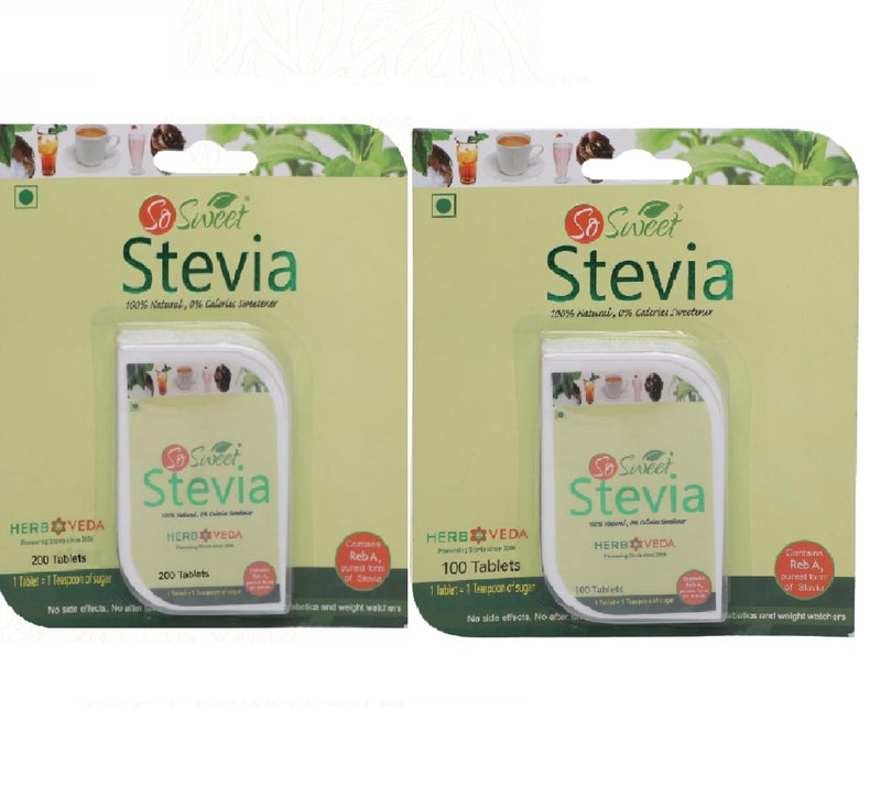 So Sweet Stevia 300 Tablets Sugar Free 100% Natural Plant Based Sweetener | Sweet Like Sugar with Zero Calories (Pack of 2) (100+200Tablets Packs) - Image 1