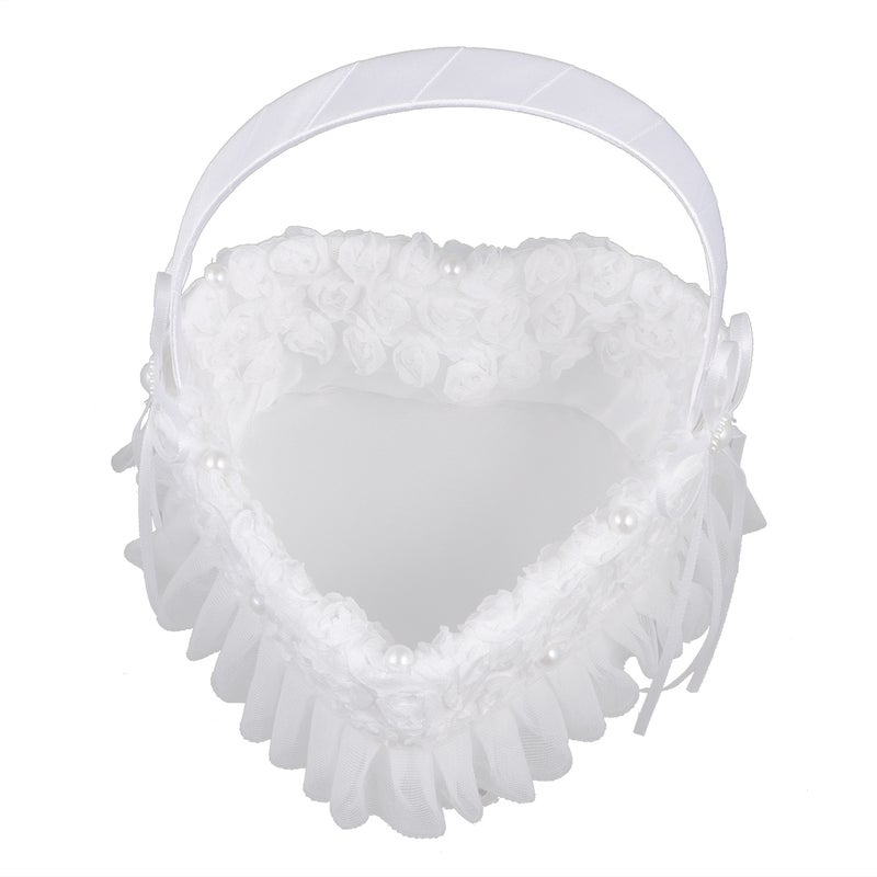 Romantic Heart Shape Flower Basket White Lifelike Rose Basket Elegant Flower Girl Basket Wedding Ceremony Supplies - Image 2