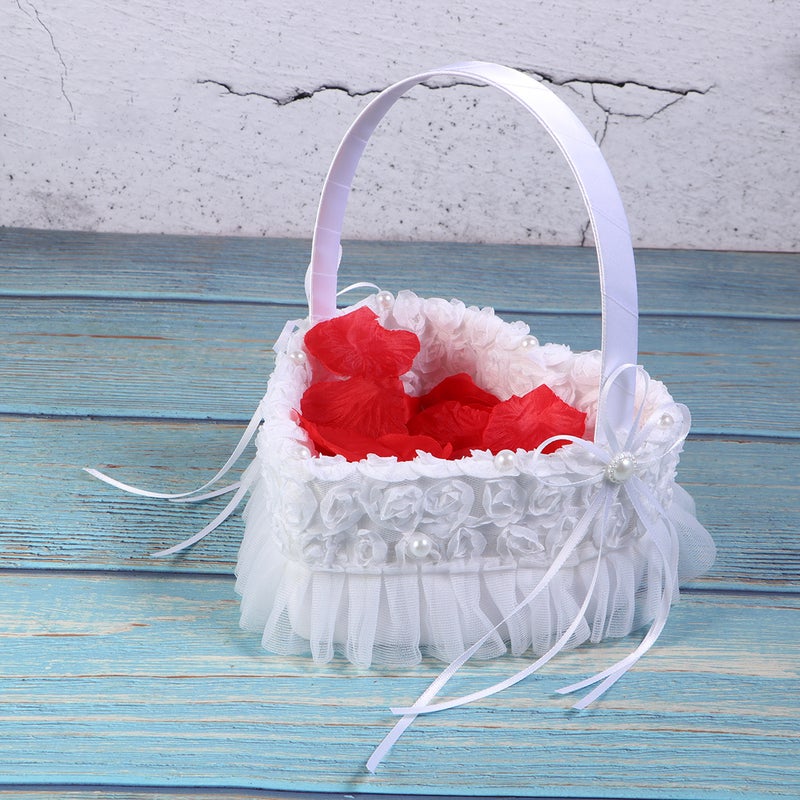 Romantic Heart Shape Flower Basket White Lifelike Rose Basket Elegant Flower Girl Basket Wedding Ceremony Supplies - Image 4