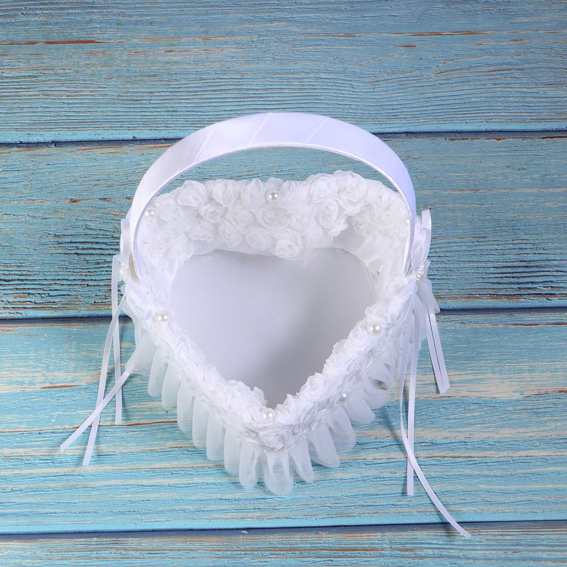 Romantic Heart Shape Flower Basket White Lifelike Rose Basket Elegant Flower Girl Basket Wedding Ceremony Supplies - Image 3