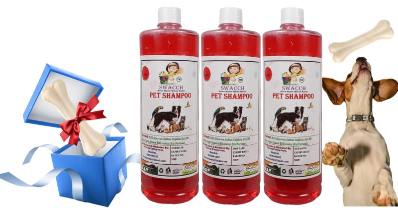 swacch Shampoo | Puppy Safe Shampoo | Pet Shampoo (1 Litre) (Pack of 3) Jasmine + Large White Bone | Dog Chew Bones | Teething chew Toy | Dental Teething |Combo Pack - Image 1