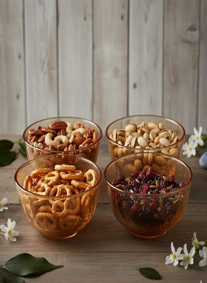 The Better Home مجموعة من 4 أوعية زجاجية من زجاج البوروسيليكات من ذا بيتر هوم | سعة كل وعاء 980 مل | آمنة للاستخدام في الميكروويف | مقاومة للخدش | أوعية تقديم وخلط للمطبخ | دائرية | شفافة | كهرمانية - Image 1