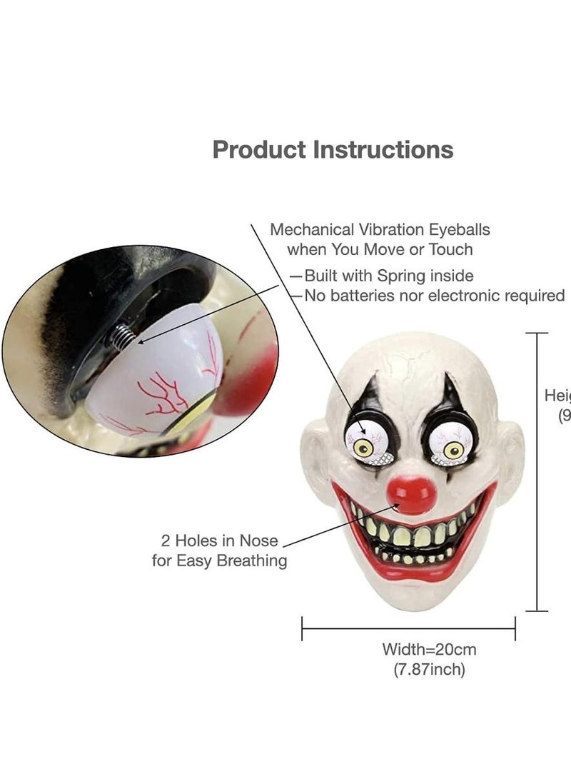 SOUTHSKY Scary Clown Mask,Full White Face Masks,Shakeable Swing Eyeballs,Red Nose Joker,Horror Funny Accessory for Halloween,Masquerade,Party,Costume Cosplay - Image 2