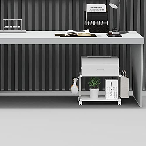 VEDECASA 2 Tier Modern White Wooden Under Desk Printer Stand with Storage Bag for Home Office Desktop Printer Table Organizer Mobile Printer Shelf Cart with Caster Wheel (White) - Image 3