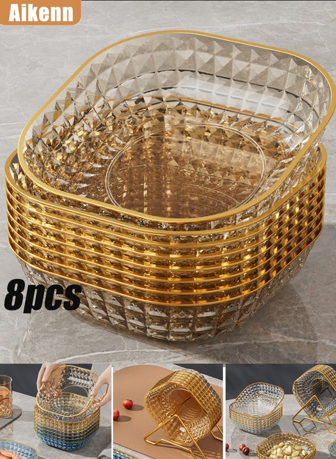 Aikenn Transparent gold-rimmed bone spit tray Multifunctional light luxury household fruit tray Living room kitchen party snack biscuit transparent plastic tray tableware Large capacity storage tray garbage tray (gold)  - Image 1
