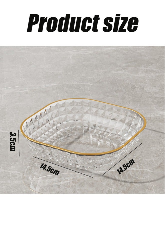 Aikenn Transparent gold-rimmed bone spit tray Multifunctional light luxury household fruit tray Living room kitchen party snack biscuit transparent plastic tray tableware Large capacity storage tray garbage tray (gold)  - Image 2