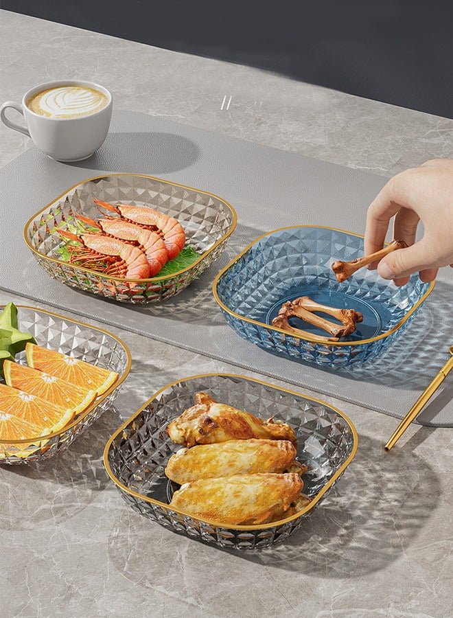 Aikenn Transparent gold-rimmed bone spit tray Multifunctional light luxury household fruit tray Living room kitchen party snack biscuit transparent plastic tray tableware Large capacity storage tray garbage tray (gold)  - Image 3