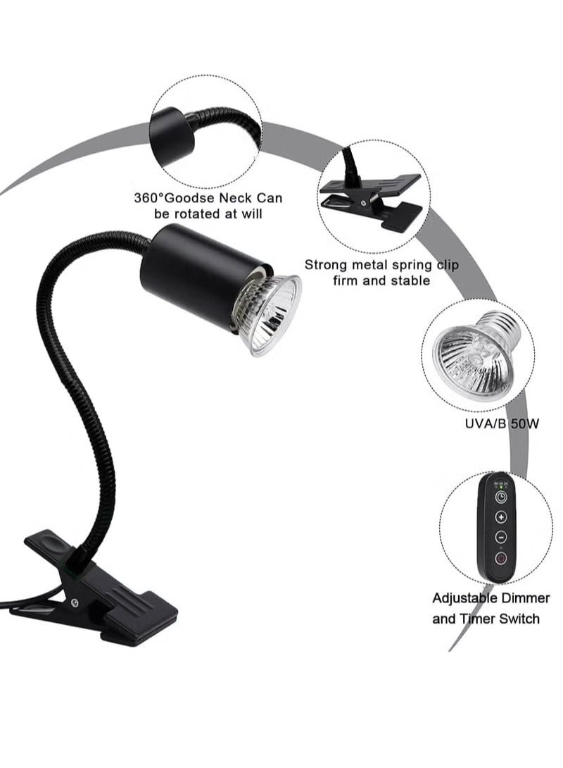 UVA UVB Tortoise Heat Lampmatch 50W70W Clamp on Reptile Heat Bulb 360 Adjustable Aquarium Heating Light E27 Clamp on Pet Heating Emitter for Reptiles Amphibians Lizards Turtle Snakes - Image 2