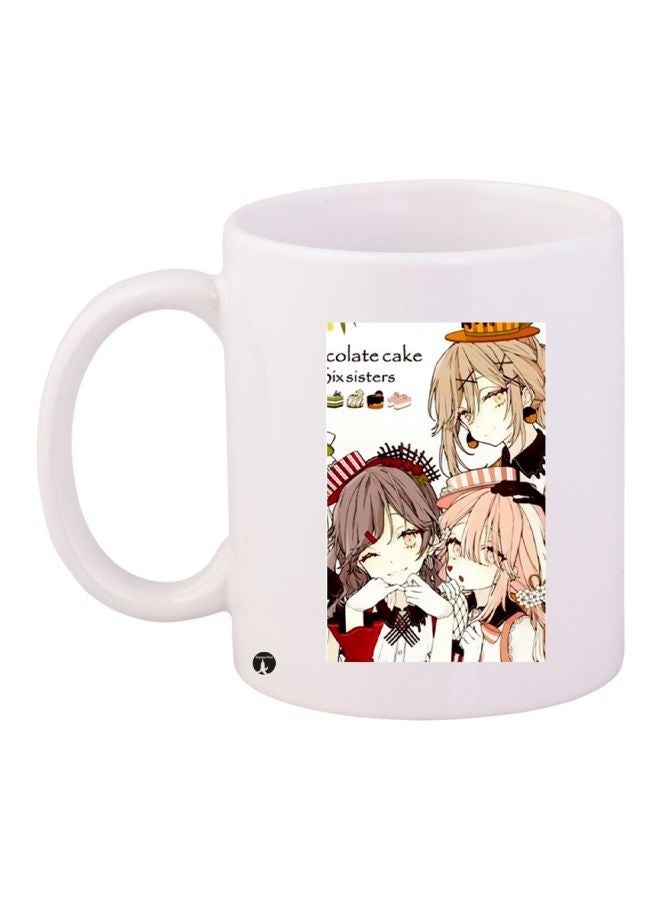 Anime Printed Coffee Mug White/Red/Beige 11ounce