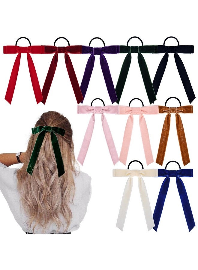 Aileam 10PCS Bow Hair Tie Velvet Hair Ribbon Elastics Hair Scrunchies Long Ponytail Holder Hair Bow Bands Rope Accessories for Women Girls - Image 1