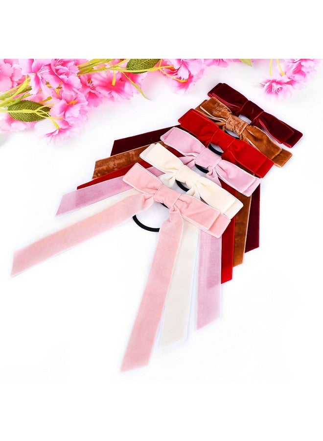 Aileam 10PCS Bow Hair Tie Velvet Hair Ribbon Elastics Hair Scrunchies Long Ponytail Holder Hair Bow Bands Rope Accessories for Women Girls - Image 4