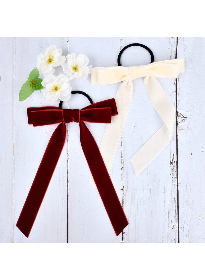 Aileam 10PCS Bow Hair Tie Velvet Hair Ribbon Elastics Hair Scrunchies Long Ponytail Holder Hair Bow Bands Rope Accessories for Women Girls - Image 3