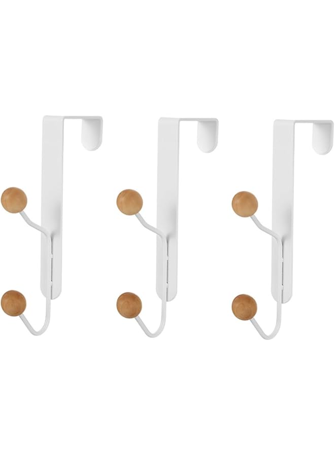 PROMASS Over The Door Hooks Hanger, No Assembly Required, Double Hooks and Beads Heavy Duty Organizer, Super Heavy Duty Metal Twin Hooks, Bathroom Accessories and Coat Towel Rack, 3 Pack White  - Image 1