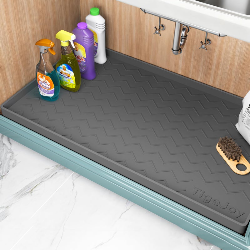 TigeJoy Waterproof Under Sink Mat 22" x 19", Shelf Liner Protector in Kitchen and Bathroom, Silicone Cabinet Liners for Organizers and Storage, Fit as Drawer Mats or Drip Tray - Image 1