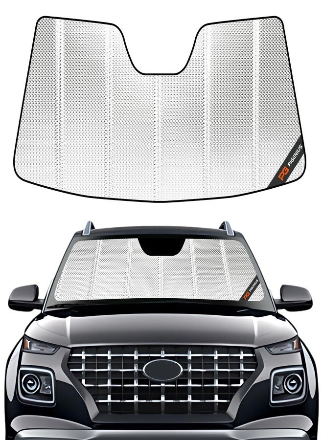 Pigenius مظلة شمسية للزجاج الأمامي من بيجينيوس لسيارة هيونداي فينيو موديلات 2020-2024. مظلة شمسية للنافذة الأمامية مع حقيبة تخزين. - Image 1