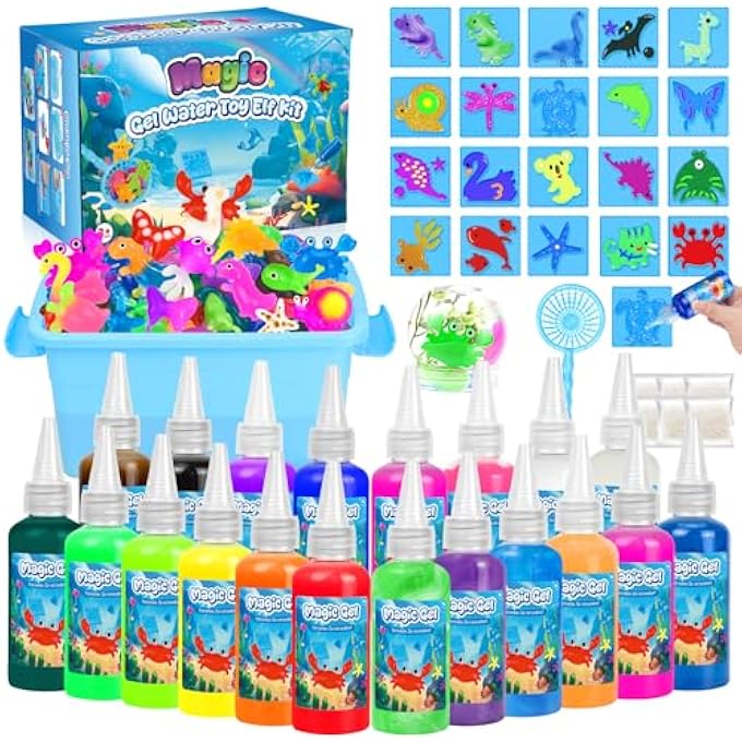CL FUN Magic Gel Water Toy Elf: 20 Aqua Squishy Maker DIY Gels with 20 Fairy Animal Mold Kits - 3D Handmade Magical Jelly Pet Craft Set for Kids - Image 1
