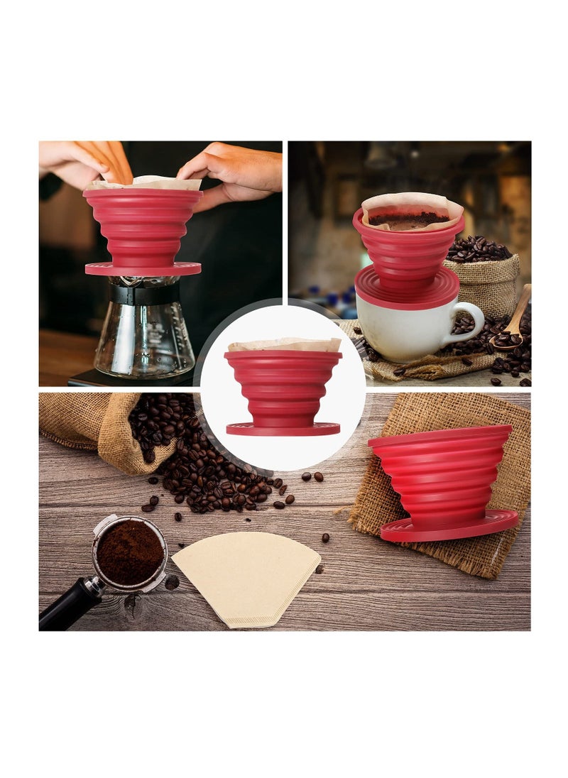 Generic Collapsible Coffee Dripper, Easy Red Manual Coffee Brew Maker, with 40 PCS Unbleached Paper Filters Paper Coffee Filter, Reusable Silicone Coffee Dripper, for Hiking, Camping, Home, Office (2PCS)  - Image 2