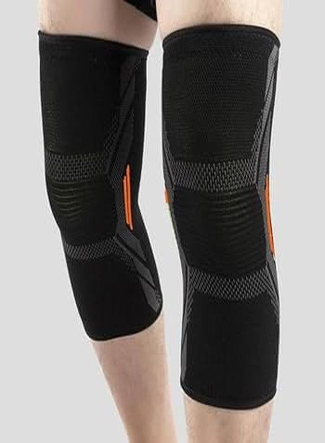 DMK Knee Support Brace | Pain Relief KneeCap Sleeve | Gym & Squats Leg Support for Men Women (348 orange, L) - Image 4
