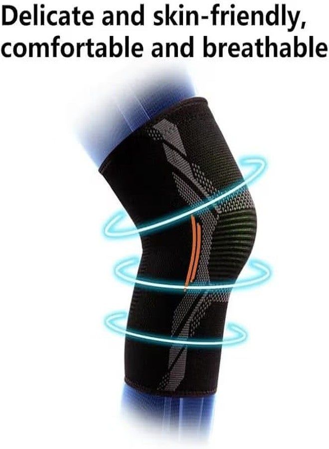 DMK Knee Support Brace | Pain Relief KneeCap Sleeve | Gym & Squats Leg Support for Men Women (348 orange, L) - Image 3