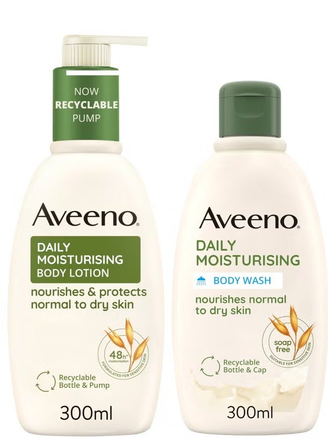 Aveeno Aveeno Daily Moisturising Wash & Lotion Duo to Protect Dry Skin 600ml Mega Bundle  - Image 1