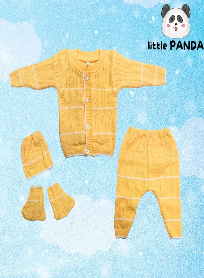 little PANDA Premium Baby Sweater Set for Winter | Woolen Long Sleeves Sweater, Full Pant, Cap & Socks Pair | Warm Knitted Wool Set for Baby Boys & Girls (IN, Age, 6 Months, 9 Months, Yellow) - Image 4