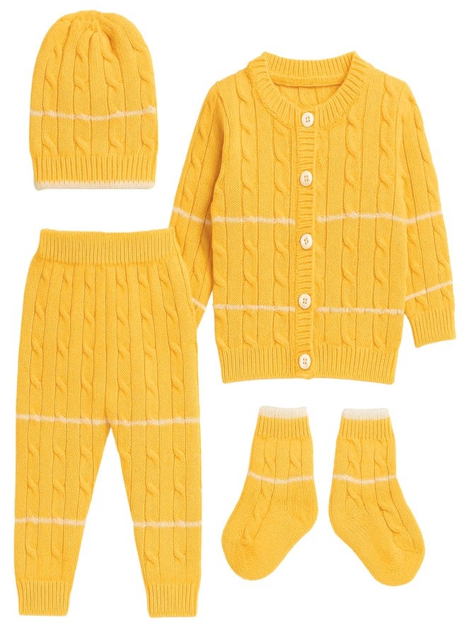 little PANDA Premium Baby Sweater Set for Winter | Woolen Long Sleeves Sweater, Full Pant, Cap & Socks Pair | Warm Knitted Wool Set for Baby Boys & Girls (IN, Age, 6 Months, 9 Months, Yellow) - Image 5