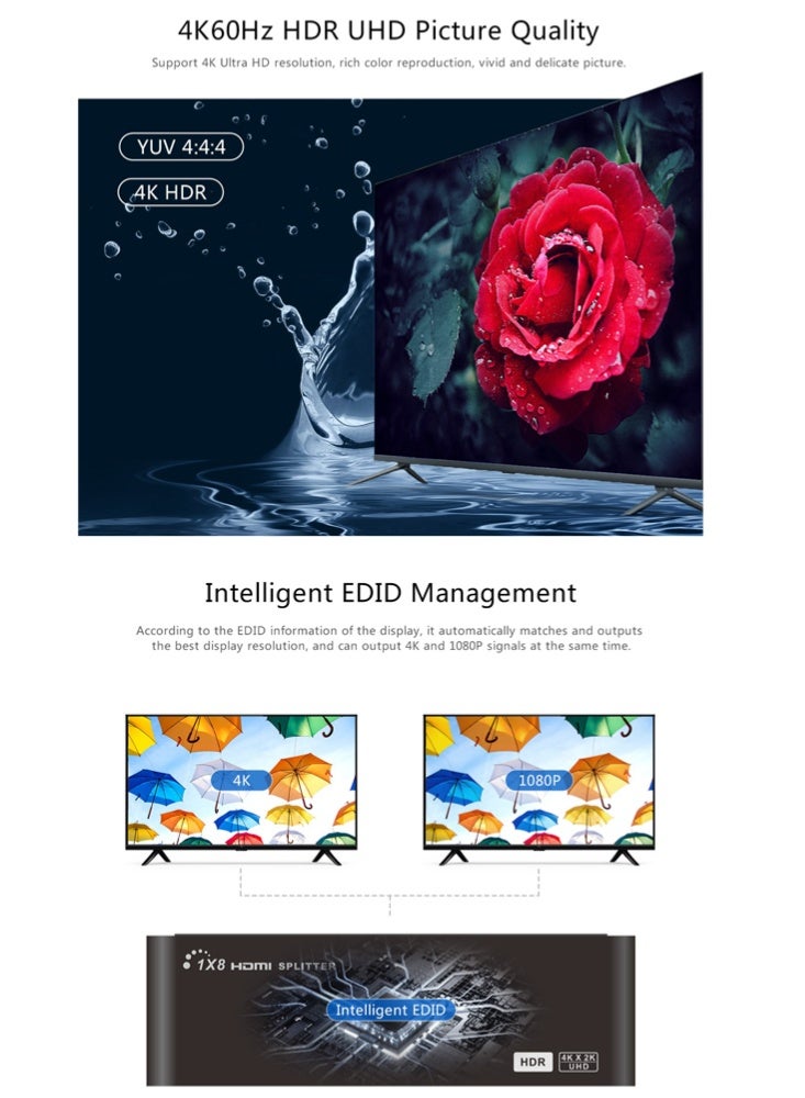 لينكينج مقسم HDMI 1×8 بدقة 4K@60Hz HDR LKV318EDID-V3.0 - Image 5
