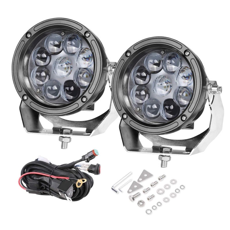 AKD Part 5 Inch Round LED Off Road Lights 90W Spot CREE LED Fog Lights wWiring Harness Round Bumper Lights 2PCS for Trucks Pickup SUV UTV ATV Wrangler Canam