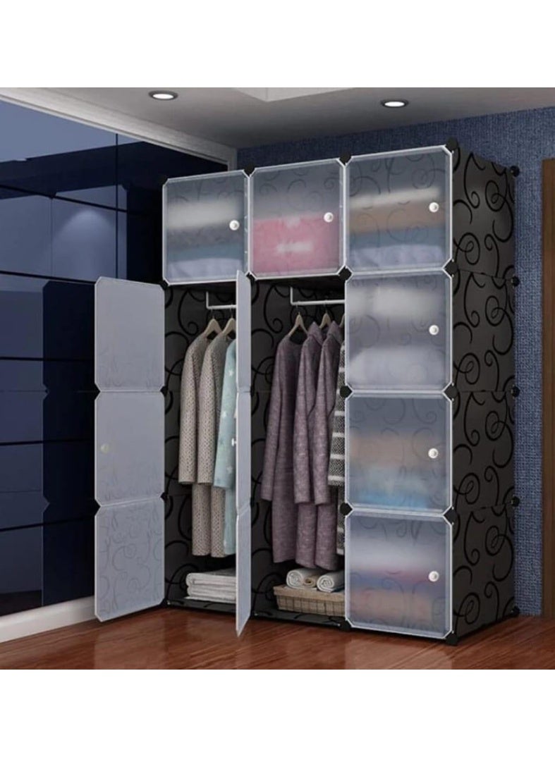 خزانة ملابس محمولة مكوّنة من 12 مكعب – منظم تخزين معياري DIY مع قضبان تعليق، ألواح راتنجية مقاومة للماء وأبواب مغناطيسية
