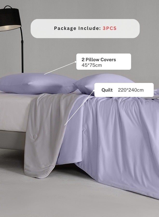 LUNA Home Cool Quilt Set of 3 Pieces,  Violet with Grey. - Image 3