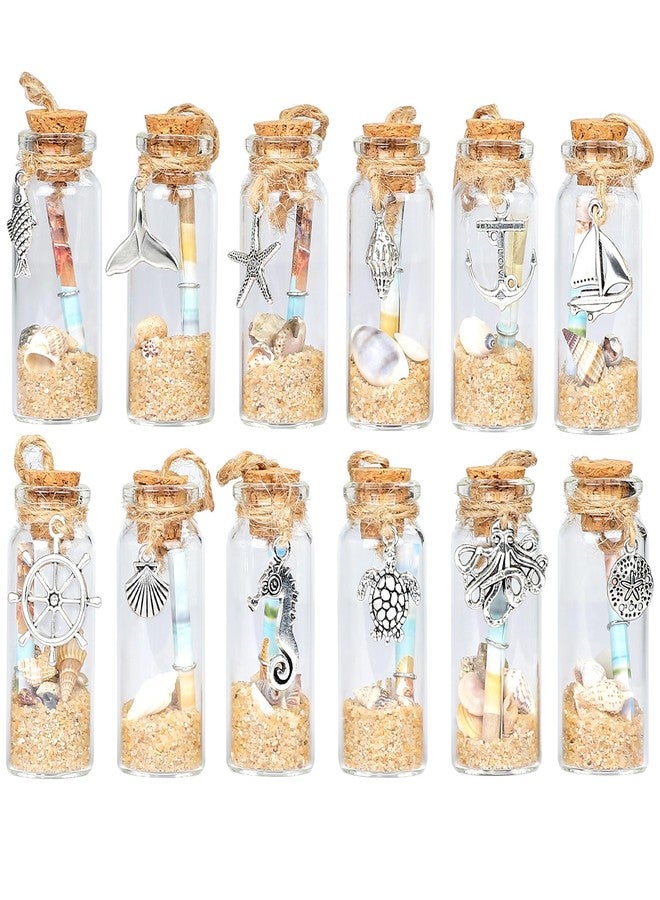 Meching 12pcs Coastal Christmas Beach Ornament Nautical Message in a Bottle Kit Ocean Sand Jar Hanging Ornaments Decorations with Corks and Seashell for Xmas Tree Wedding Party Favors Souvenirs Home Decor - Image 1