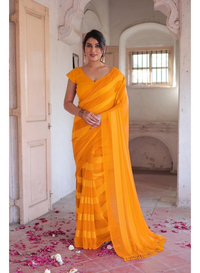 MIRCHI FASHION MIRCHI FASHION Women Georgette Satin Zari Lines Saree with Blouse Piece (41854-Yellow)  - Image 2